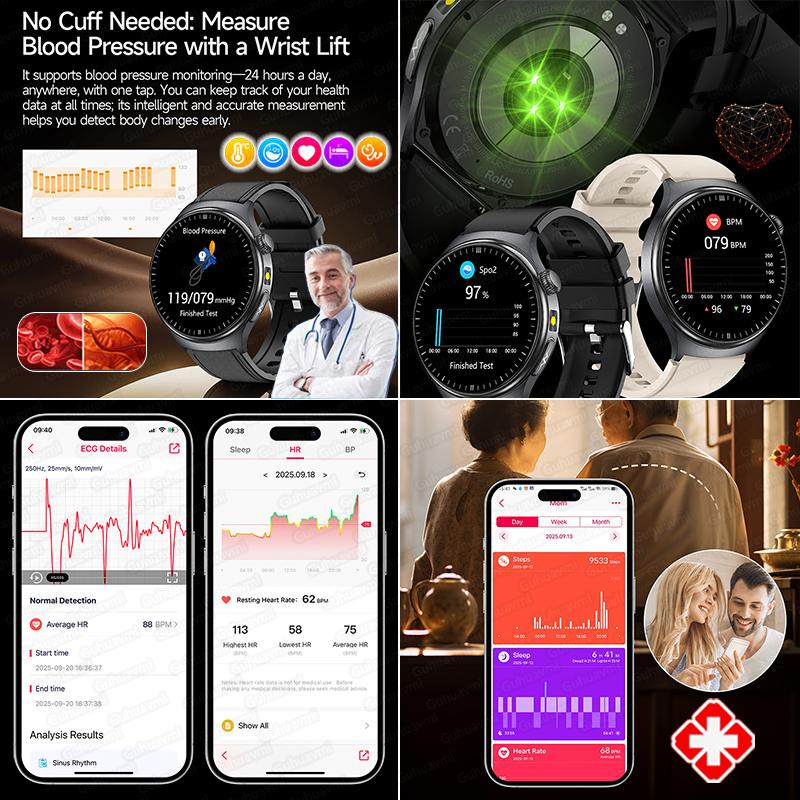 2026 New ECG Organs Smart Watch Viscera Monitor Clock Men Blood Lipids Uric Acid Body Analysis BP Flashlight Bluetooth Call Sport Smartwatch