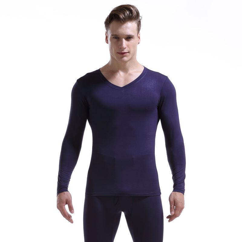 Men's V-Neck Thermal Underwear Set: Modal, Cotton, Wool - Slim Fit, Plus Size Top & Bottoms for Autumn