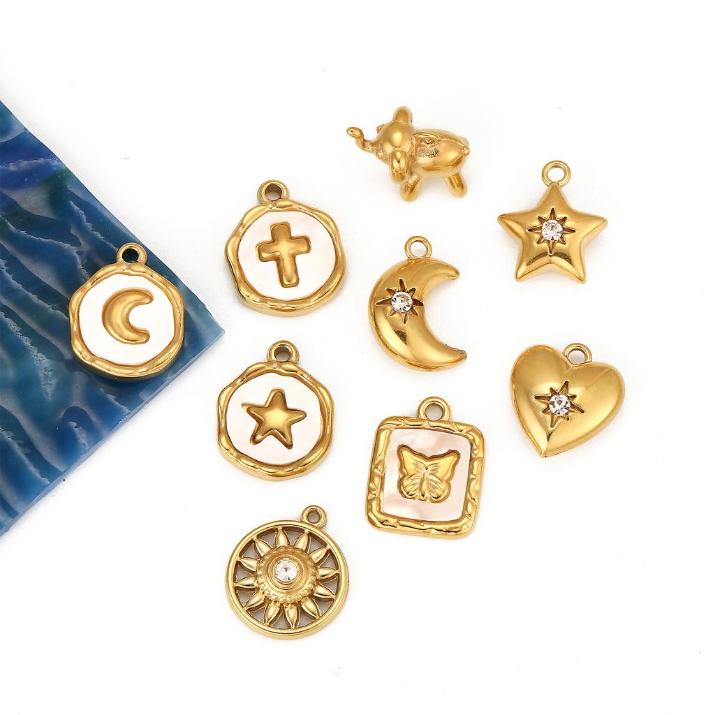 3Pcs Stainless Steel Star/Moon/Sun Charms Rhinestone/Natural Shell Pendant Handmade Necklace Earring DIY Jewelry Making Supplies