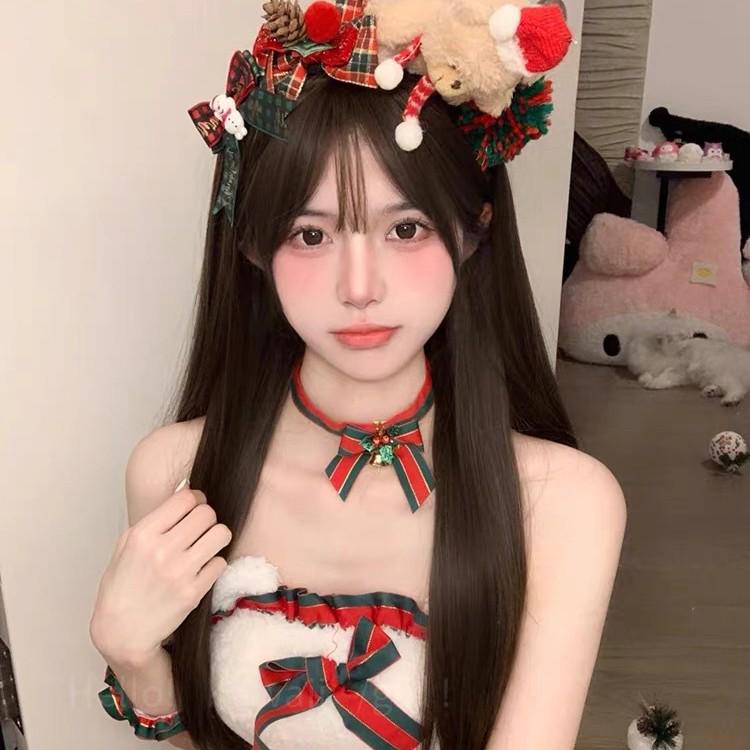 Festive Plush Antler & Bow Sequin Headband: 3D Christmas Hair Accessory