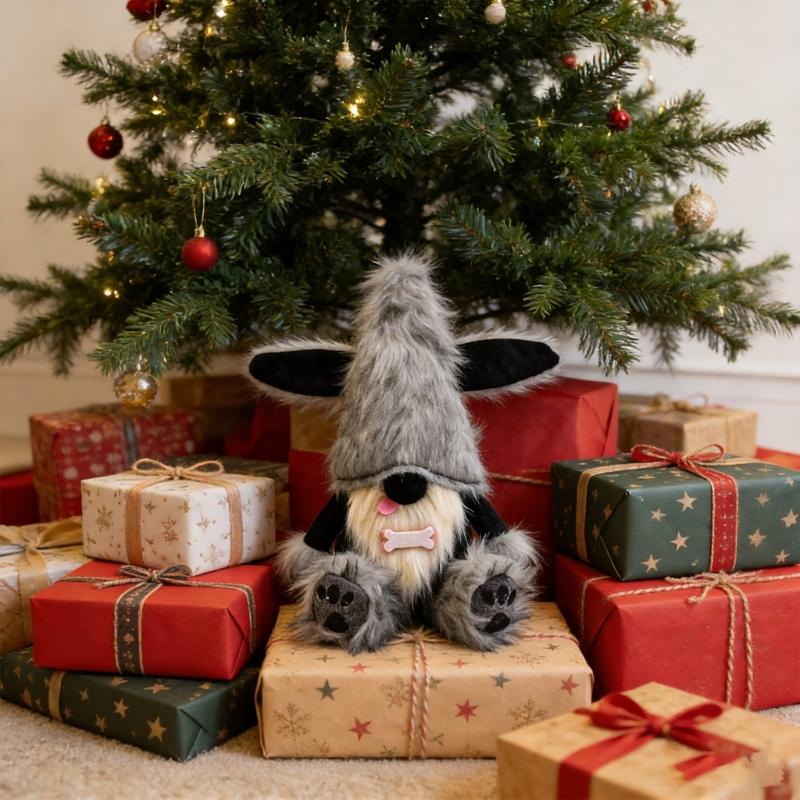 Mysterious Black Dog Gnomes Statue Plush Dolls Handmade Scandinavian Figurine Dog Ear Elf Figure Ornament Home Decors