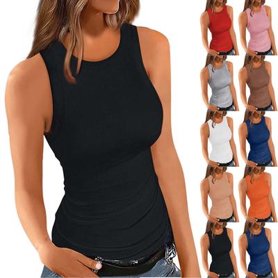 Women's Round Neck Solid Color Slim Knit Sleeveless  Casual Basic  Tank Tops Vest