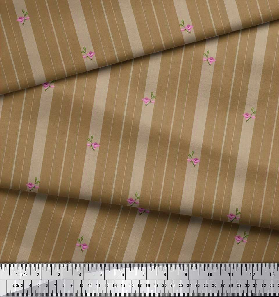Soimoi Japan Crepe Satin Fabric Artistic Floral & Stripe Fabric Prints By metre 42 Inch