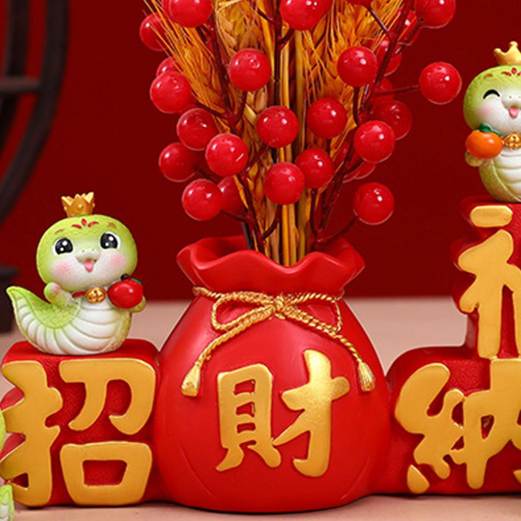 Chinese Zodiac Year Snake Figurine Home Decoration Flower Vase Snake Statues for Prosperity Resin Craft Cartoon Decors