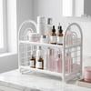 Plastic Double Layer Storage Rack Space Saving Desktop Organizer Shelf Hollow Out Organizer  Office