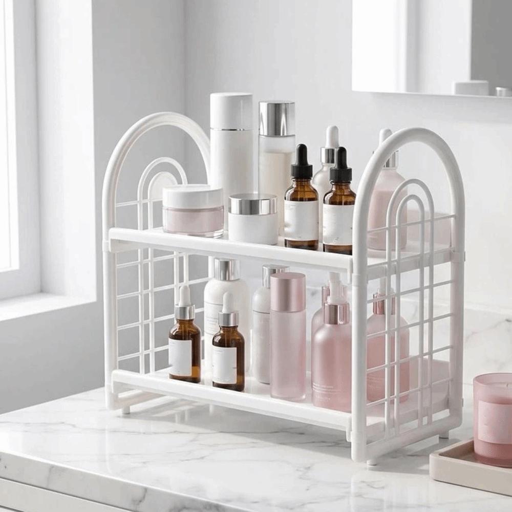 Plastic Double Layer Storage Rack Space Saving Desktop Organizer Shelf Hollow Out Organizer  Office