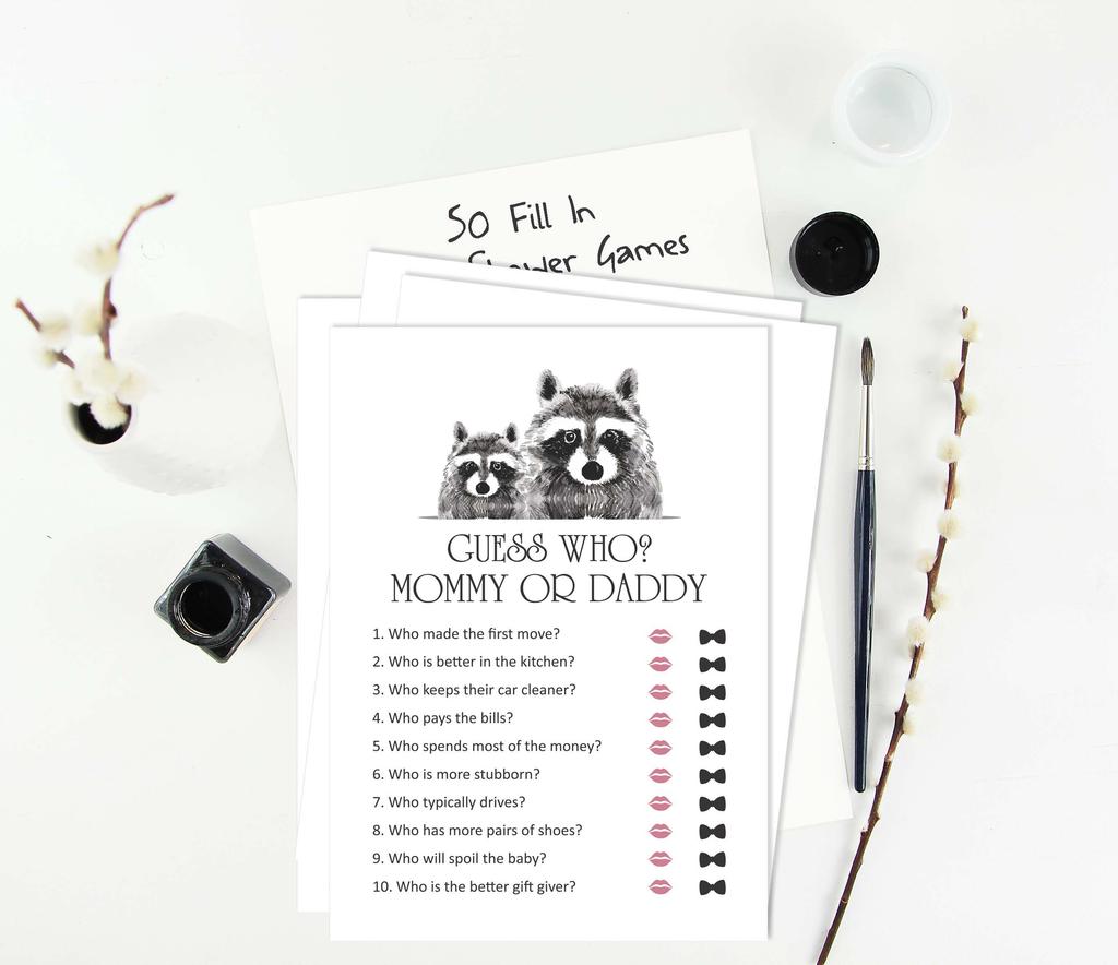 Inkdotpot Maminka nebo tatínek Kdo to řekl Hra Genderově neutrální Medvědí Zvířata Sada 50 Zábavná Hra na Baby Shower Party Potřeby