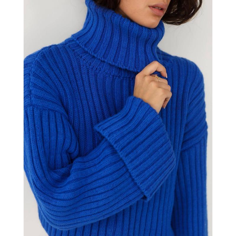 High Neck Sweater Women's Fall Women's Solid Color Striped Short Section Flare Sleeve Knit Sweater Women Jacket Comfortable and Versatile