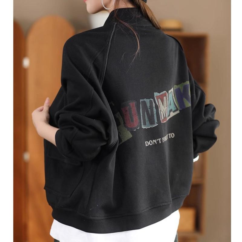 Johnature Fashion Zipper Long Sleeves Casual Loose Personality Coat Woman Autumn Niche Turn Down Collar Vintage Coat