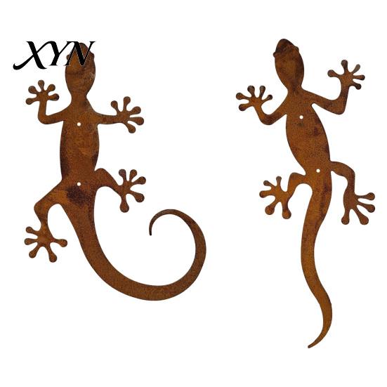 Wooden Door Iron Decor 2Pcs Metal Gecko Frog Wall Art, Rustic Lizard for Outdoor Garden, Anti-rust Patio & Yard, Distressed Finish Animal Hanging