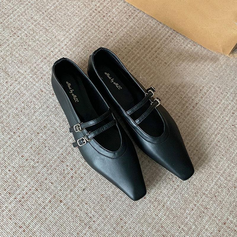 

Модные женские туфли Мэри Джейн с острым носком, ремешком с модной пряжкой и увеличивающей высоту подошвой, женская обувь с мелким вырезом, женские балетки, новые 35 чёрный
