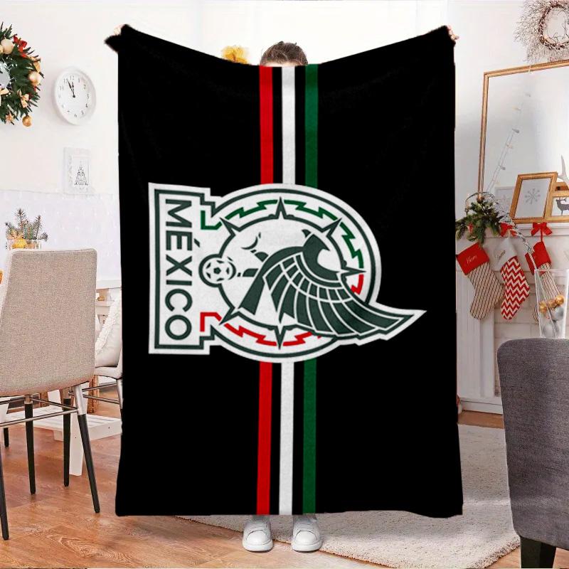 Mexico Football Crest Blanket Outdoor Flannel Blanket for Camping, Hiking, Garden Parties, Picnic Essentials,gift for family and friends