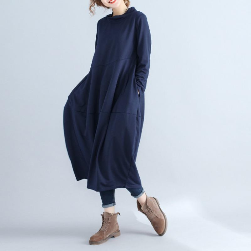 A Semi-high-neck Long Dress Is Pieced Together with A Long-sleeved Dress