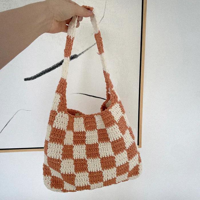 No.03 / Checks Bag _ Mandarin (Checks Checkerboard Crochet Knit Bag)