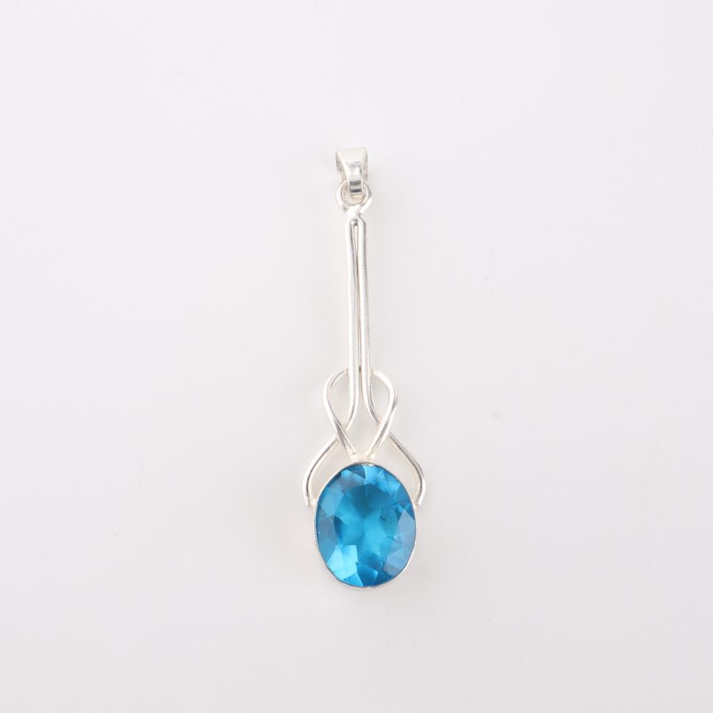 Swiss Blue Topaz Gemstone 925 Sterling Silver Jewelry Handmade Boho Pendant1.79" PP-60-8