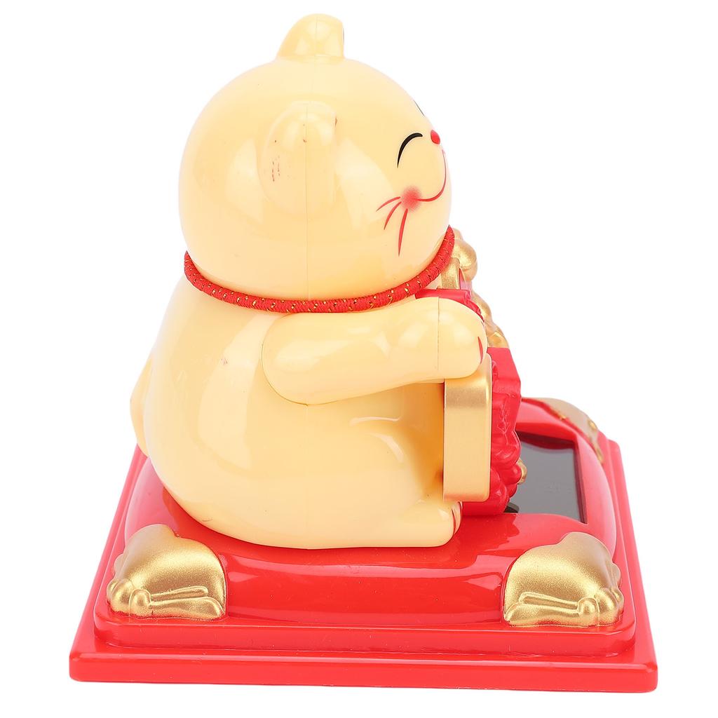 Lucky Cat Statue Vivid Lovely Waving Arm Solar Powered Fortune Cat with Dust Cover for Home Business Ornament Yellow