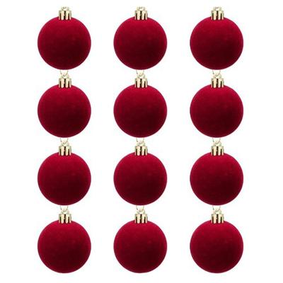 12Pcs Creative Christmas Decoration Pendant 3/5/6/8cm Solid Color Flocking Christmas Ball Flocking Surface Plastic
