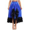 Ladies Spanish Dance Skirt Flamenco Style Ruffled Trim Irregular Hem Satin Elastic Waist Big Swing Skirt
