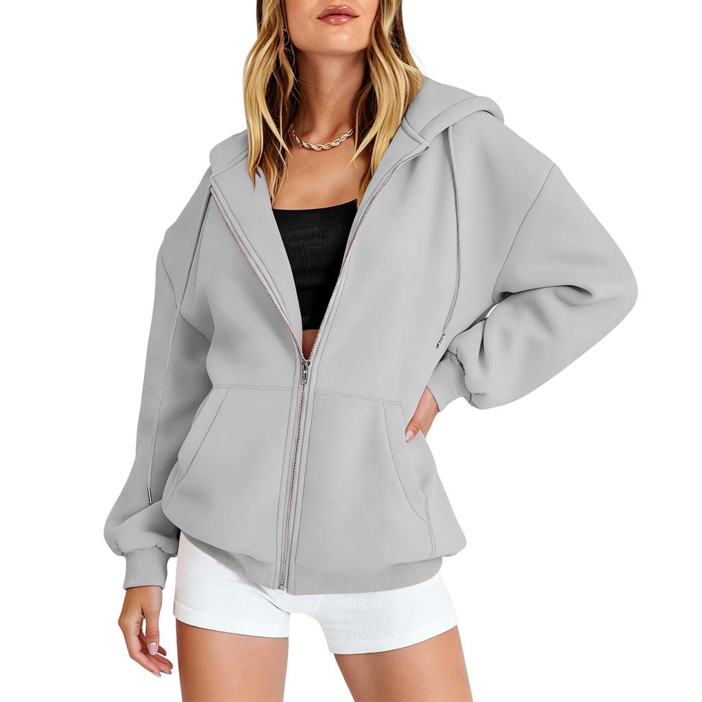 Women’s Loose Fit Zip Up Cardigan Hoodie Casual Long Sleeve Relaxed Style Outerwear for Fall and Spring
