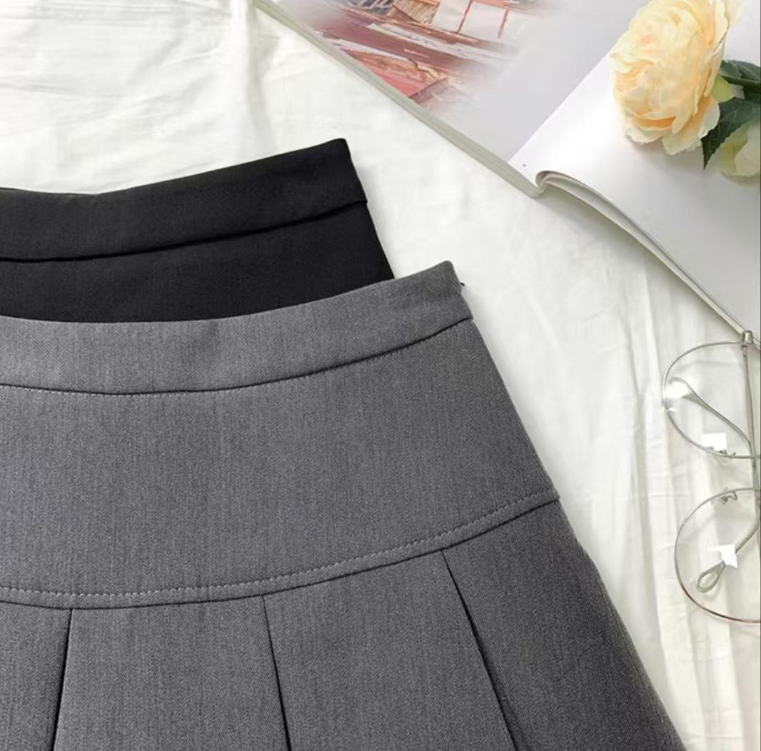 

145 Миниатюрные Женщины Черная Юбка Миди А-силуэта с Плиссировкой и Высокой Посадкой XL серый