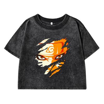 Uzumaki Naruto Mädchen T-Shirt Sommer Amerikanisch Retro Baumwolle Weiche T-Shirts Atmungsaktives Dynamik T-Shirt Crop O-Ausschnitt Oberteile