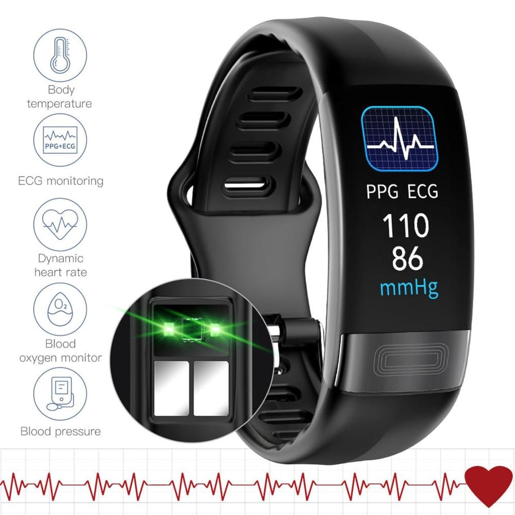 Smart Health Band with ECG, PPG, SPO2 Tracking, 1.8 Inch LCD Touch Screen, IP67
