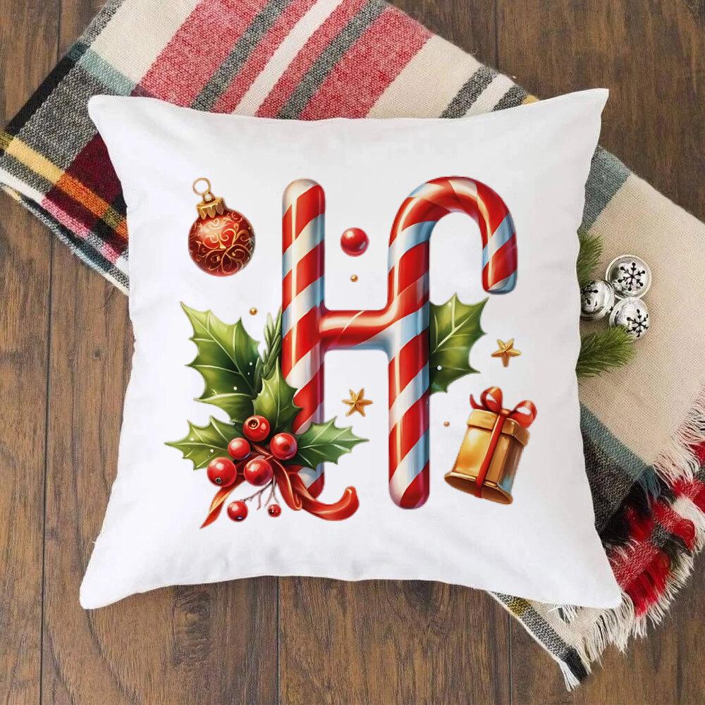 Christmas Kids Bedroom Cushion Cover Christmas 26 Letter with Santa Claus Couch Pillow Cover Xmas Party Decor  Presents for Famliy Kids