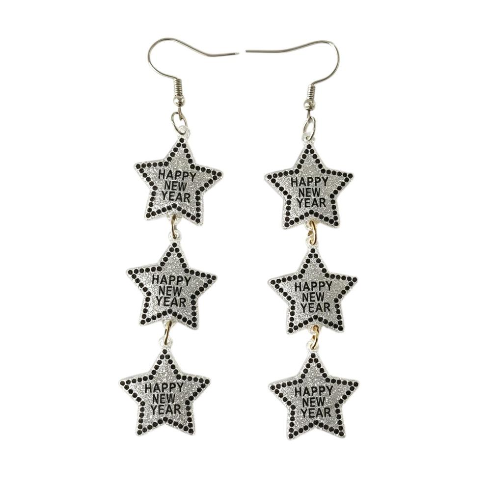 Elegant Happy New Year Earrings Acrylic Glitter Long Drop Earrings Xmas Stud Earrings Birthday
