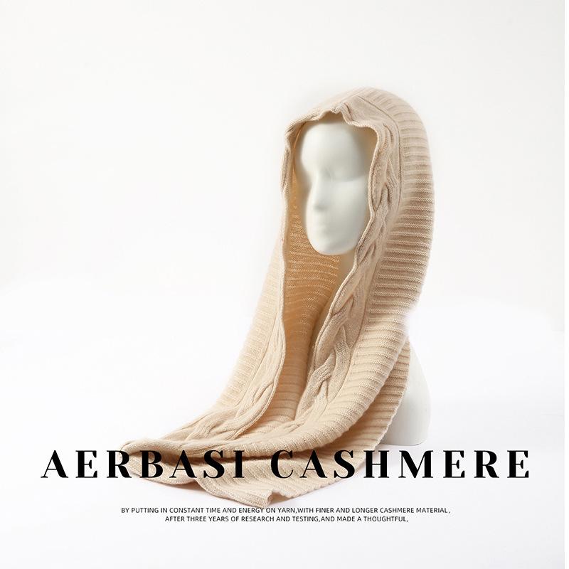 Scarf integrated hat women's cashmere thermal bag head ear protection hat autumn and winter scarf hooded thermal hat