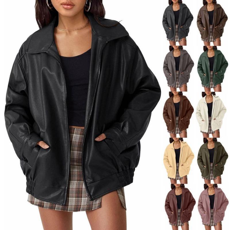 New women's large motorcycle leather jacket autumn and winter fashion loose long-sleeved motorcycle jacket