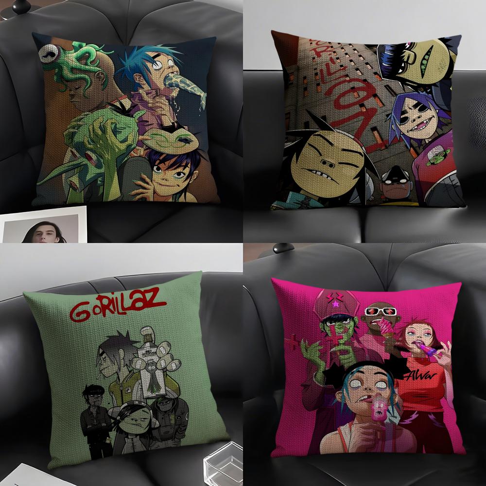 GGorillaz Band Cushion Cover Natural Linen Organic Fabric DoubleSided Printing Sofa Home Decor Gift Pillow Case