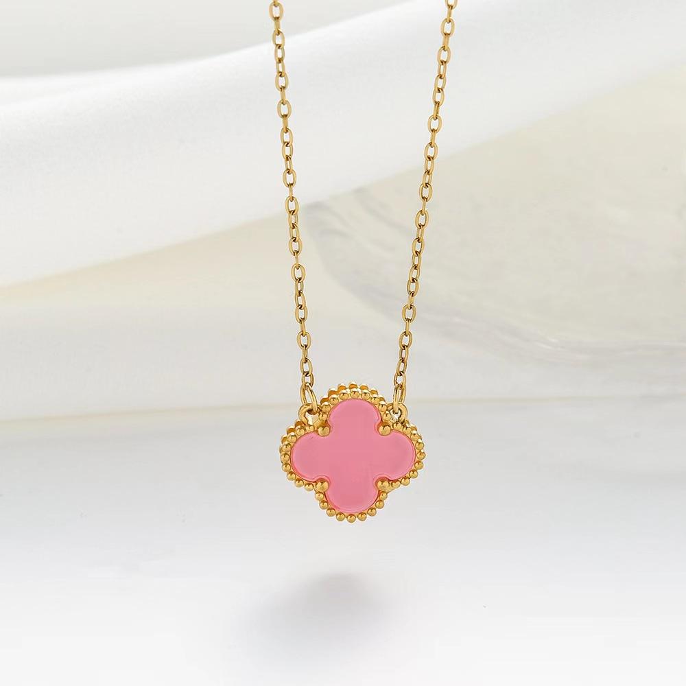 15mm High Version Double-sided Four-leaf Clover Necklace Female Light Luxury Titanium Steel Does Not Fade Simple Temperament Female Clavicle Chain