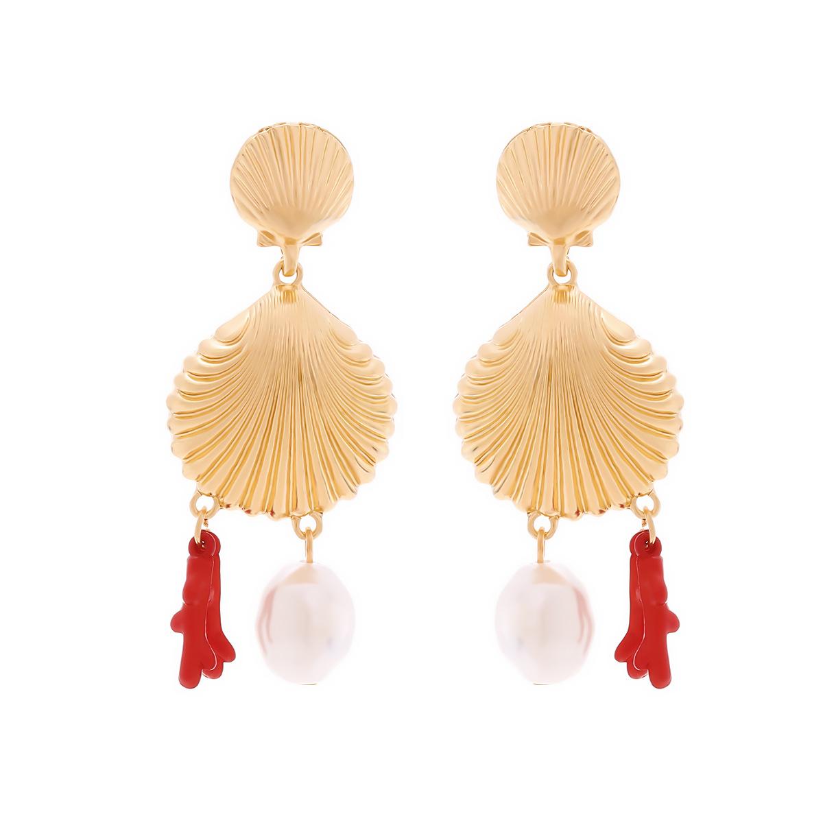 

DIGADAGU Alloy Shell Imitation Pearl Dangle Earrings New Simple Retro Earrings Women s Party Zircon Accessories