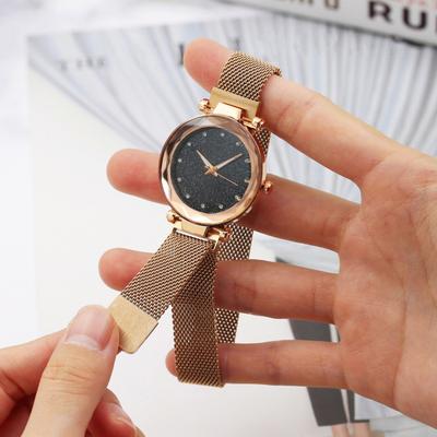 Women Rhinestone Watch Round Quartz Movement Elegant Minimalist Metal Ladies Girls Dress Wristwatch Fashion Jewelry Birthday Gift