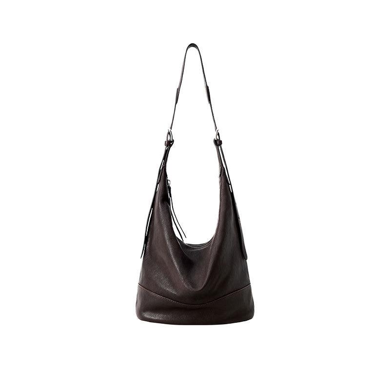 New Vegetable Tanned Matte Leather Collapse Bag Binaural Bucket Bag Women's Large-capacity Versatile Commuter Bag