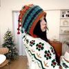 Women's Wool Hat for Autumn and Winter Ear Protection Goggles Dopamine Rainbow Handmade Crochet Color Ball Knit Hat Showing Small Face