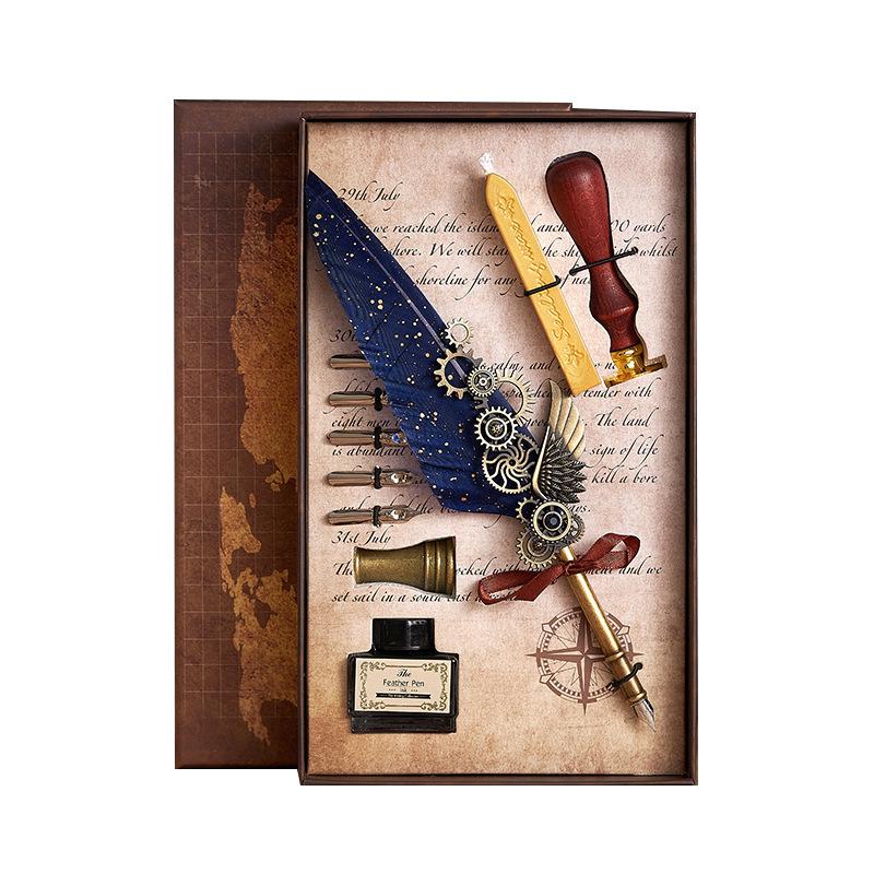 Set stilou Duker: Pană elegantă europeană retro pentru caligrafie cu ceară de sigiliu, perfectă pentru exersarea caligrafiei și prezentare în cutie cadou.