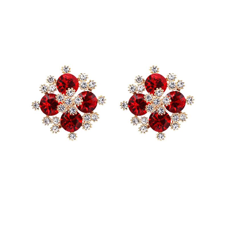 Winter Christmas Snowflake Earrings for Women Shining Red Crystal Flower Stud Earring Statement Xmas Gifts Luxury Jewelry