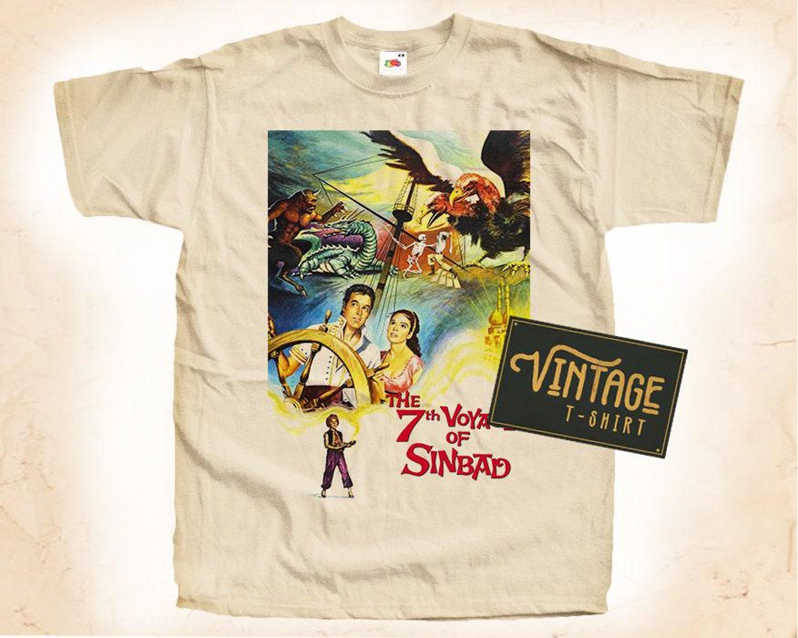 The 7th Voyage of Sinbad V1 T-Shirt Tee Natural Vintage Cotton Movie Poster Beige All Sizes S M L XL 2X 3X 4X 5X XL