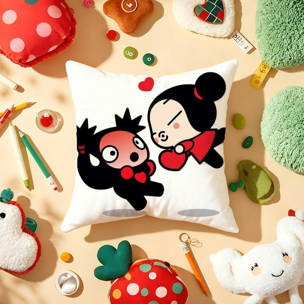 Fashion Cute Cartoon PPucca Cushion Cover Plush Fabric Soft DoubleSided Printed Sofa Warm Winter Home Gift Pillow Cover
