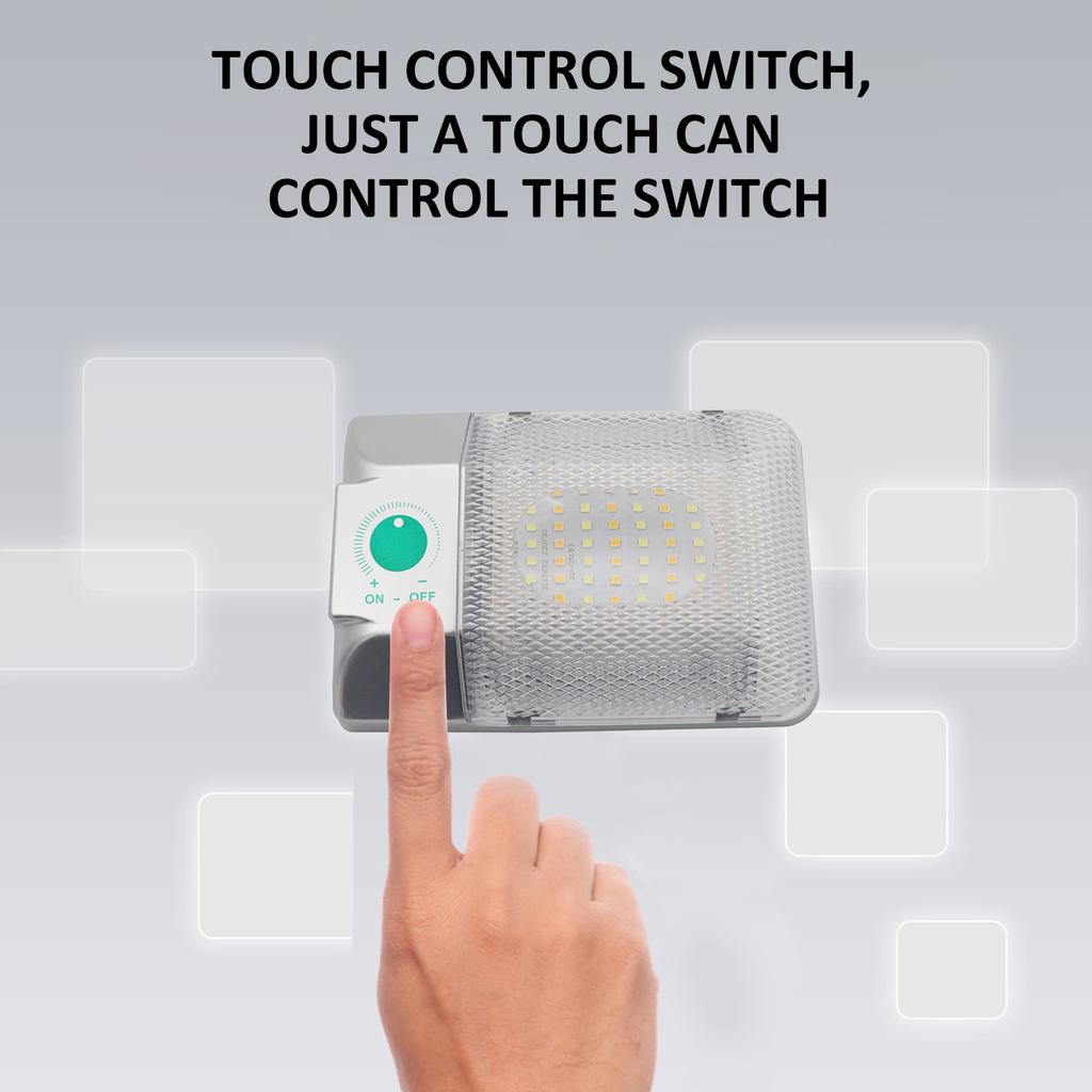 RV LED Ceiling Light, 90 LED 1600LM Dimmable Touch Control 6000 6500K White Light IP50 with ON OFF for RV Trailer Boat