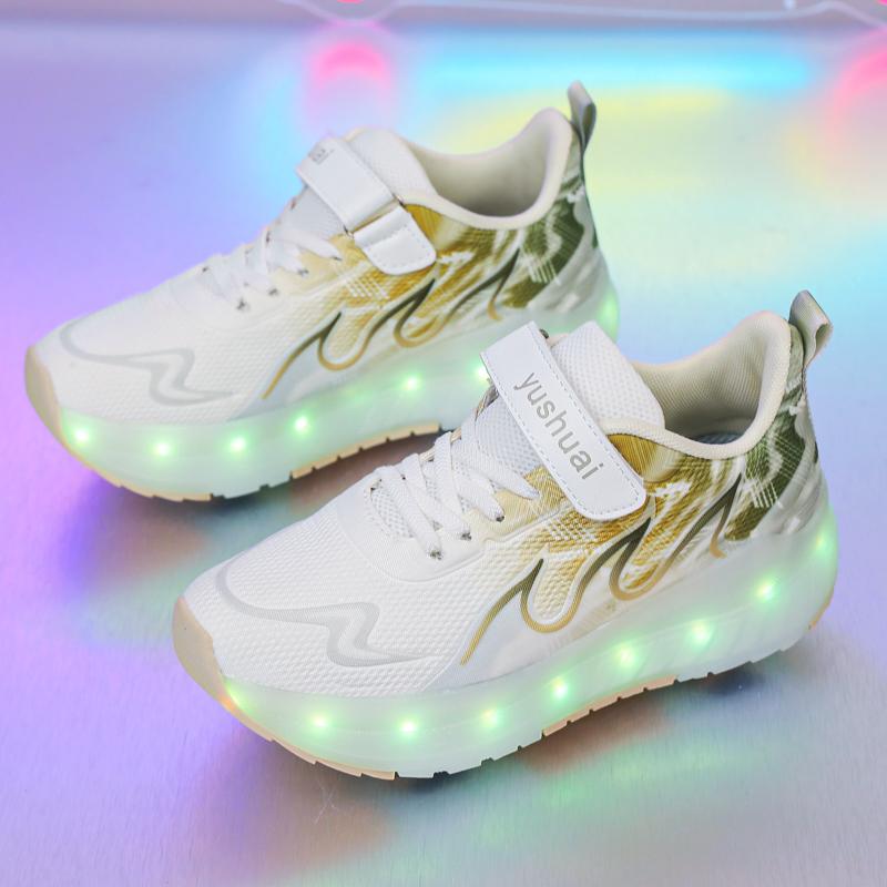 TUINANLE Kind LED Sneaker USB Aufladung Leuchtende Schuhe Outdoor Sport Rollschuhe Kinder Vier Räder Jungen Mädchen Freizeitschuhe Leuchtend