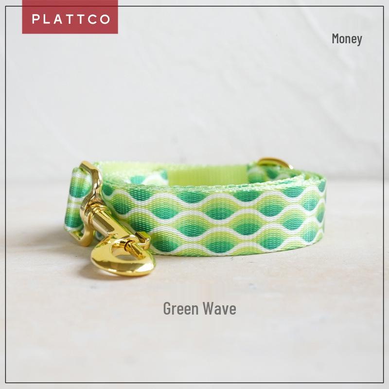 PLATTCO Heat Transfer Green Wave Pattern Nylon Pet Collar & Leash PDL363 XL 2.5cm (56-62cm)