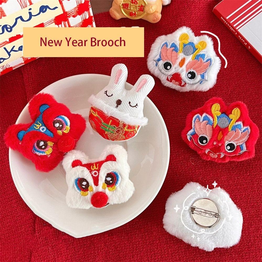 

Loong Lion Dance Brooch Dancing Lion Chinese Style Pin Kawaii New Year Badge Girl A