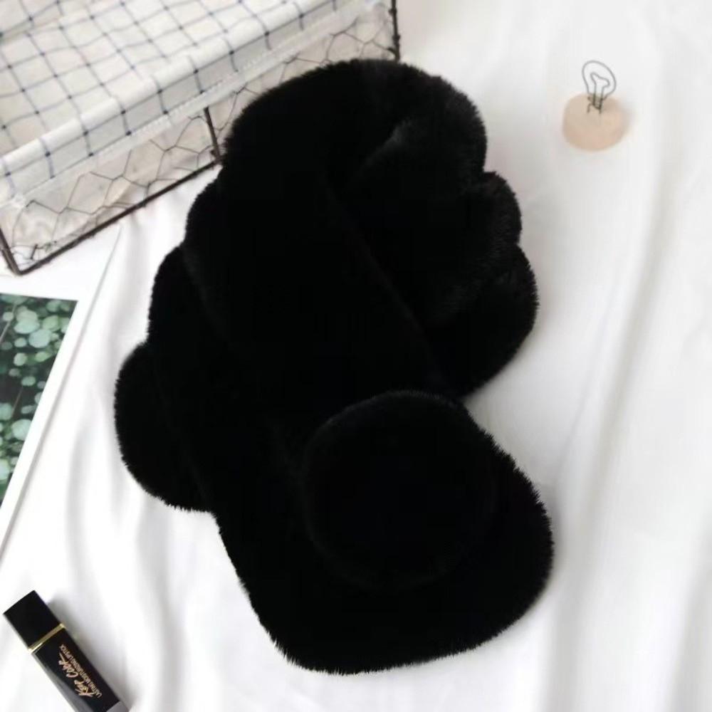 Faux Rabbit Fur Plush Neck Scarf Thicken Double-sided Neck Cover Cute Cross Scarf  Winter