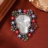 Luxury Big Heavy Flower  Skull Brooch Jewelry Retro Ghost Witch Badge Pin For Coat Bag Decor Accessory Halloween Gift