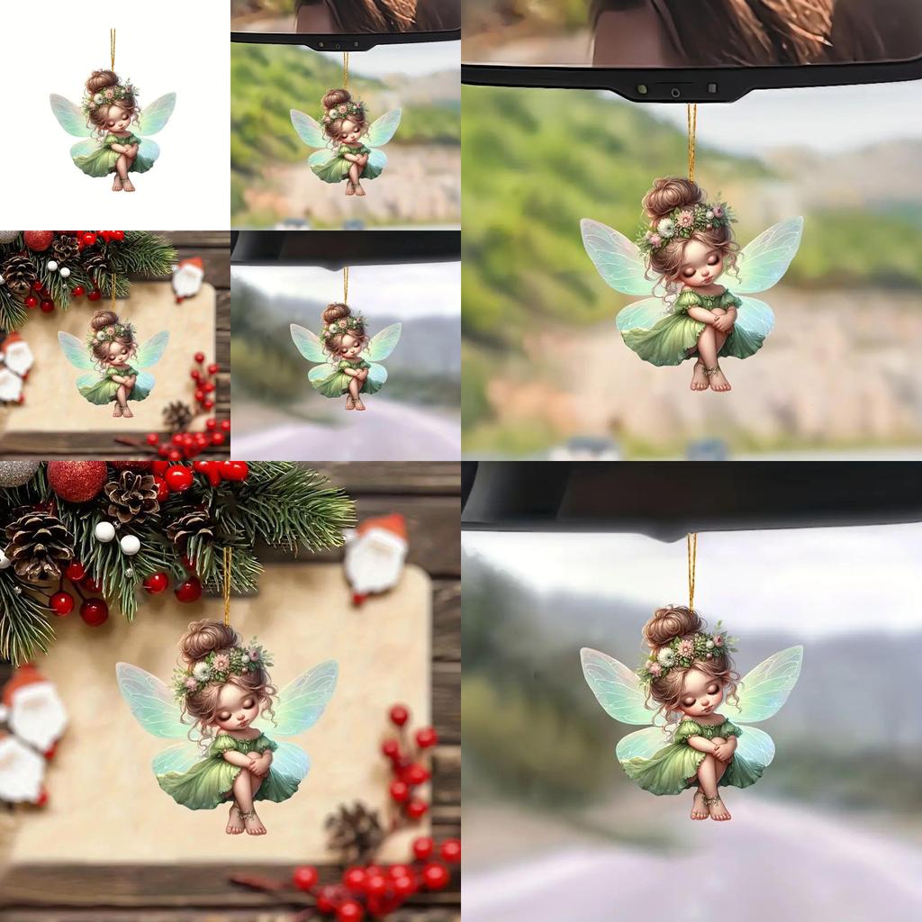 Charming Green Fairy Acrylic Car Rearview Mirror Decoration Keychain With Cartoon Style