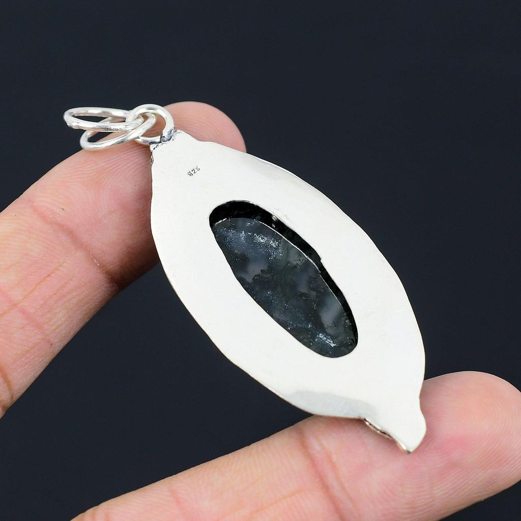 Natural Solar Moss Agate Handmade Trendy Sister Pendant Jewelry Sterling Silver