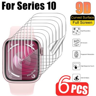 6PCS Screen Protector Film For Apple Watch Ultra 2 49mm 46mm 45mm 41mm 44mm 40mm 42mm 38mm HD Hydrogel Accessories Series10 9 8 7 6 5 4 3 Se