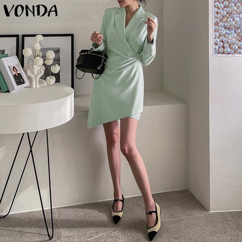 

VONDA Весенний женский пиджак нестандартной формы с длинным рукавом и коротким платьем